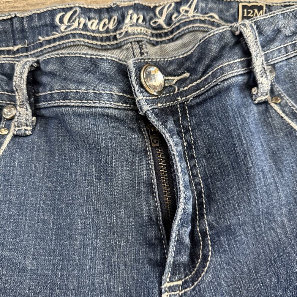 Grace in LA Bootcut Jeans Women’s 12M Blue Denim Rhinestone Embellished Pockets - Picture 4 of 8